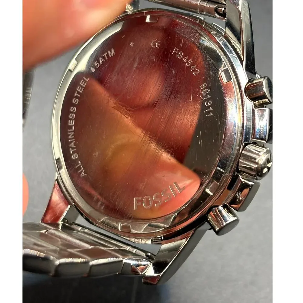 Fossil Dean FS4542 Black Chronograph Silver Tone Stainless Steel Watch 45mm